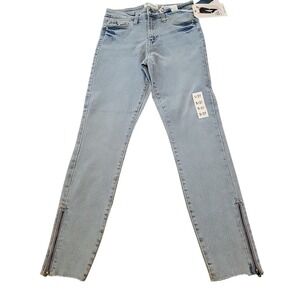High Rise Ankle Skinny Jeans Zipper Hem Distressed Light Wash Size 5/27